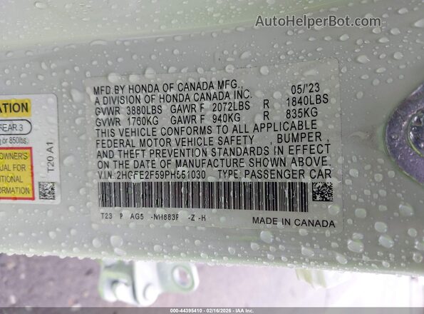 2HGFE2F59PH551030 2023 HONDA CIVIC Белый Вид подкапотного пространства