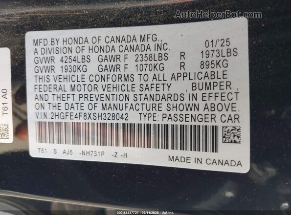 2HGFE4F8XSH328042 2025 HONDA CIVIC HYBRID Black Widok komory silnika