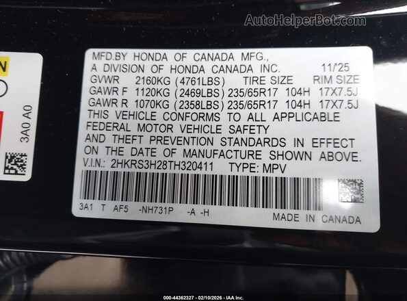2HKRS3H28TH320411 2026 HONDA CR-V Черный Вид подкапотного пространства