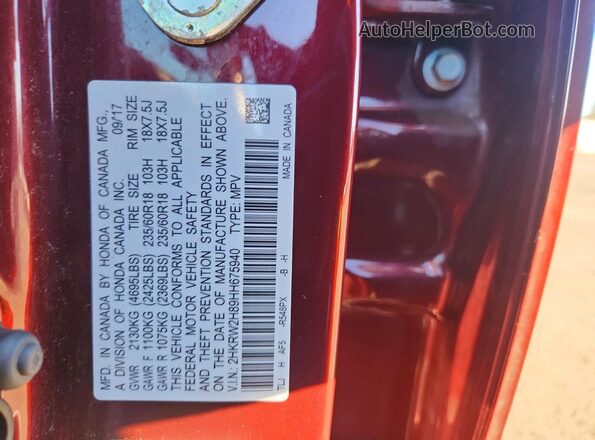 2HKRW2H89HH675940 2017 HONDA CR-V Темно-бордовый Вид наклейки с VIN-кодом