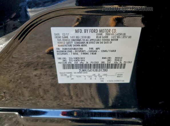 2LMHJ5AT4JBL01280 2018 LINCOLN MKT Black Widok naklejki z numerem VIN