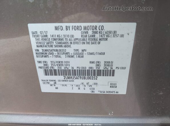 2LMHJ5AT9JBL00352 2018 LINCOLN MKT Beige Вид підкапотного простору
