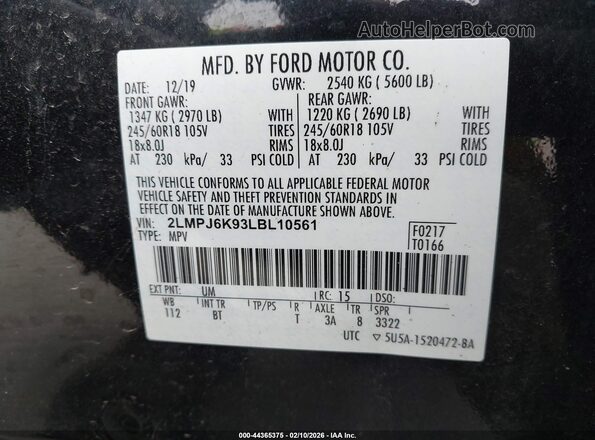 2LMPJ6K93LBL10561 2020 LINCOLN NAUTILUS Черный Вид подкапотного пространства