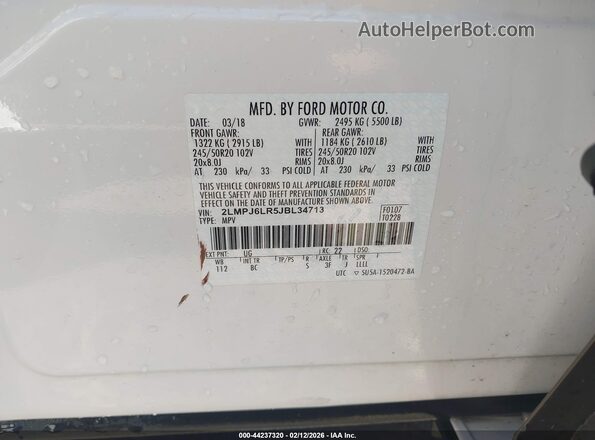 2LMPJ6LR5JBL34713 2018 LINCOLN MKX Белый Вид подкапотного пространства