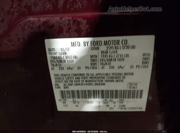 2LMPJ8KR1HBL39298 2017 LINCOLN MKX Темно-бордовый Вид подкапотного пространства