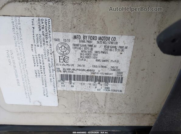 2LMPJ8LP5GBL46802 2016 LINCOLN MKX Белый Вид подкапотного пространства