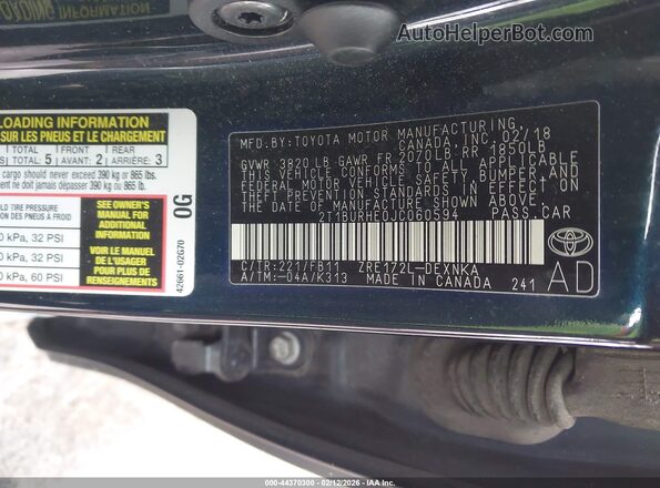 2T1BURHE0JC060594 2018 TOYOTA LL Blue Widok komory silnika