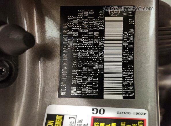 2T1BURHE2KC179555 2019 TOYOTA LL Gray Widok komory silnika