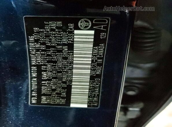 2T1BURHE7KC188641 2019 TOYOTA LL Blue Вид підкапотного простору