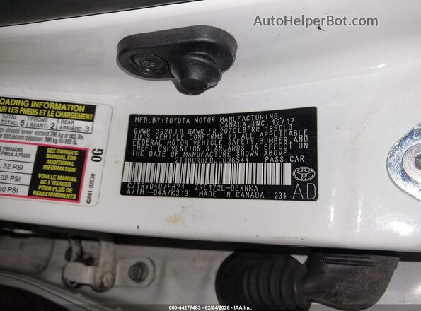 2T1BURHE8JC036544 2018 TOYOTA LL Белый Вид подкапотного пространства