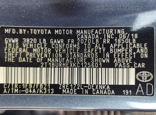 2T1BURHEXKC125601 2019 TOYOTA LL Серый Вид подкапотного пространства