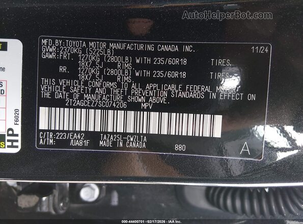 2T2AGCEZ7SC074206 2025 LEXUS NX 350 Black Widok komory silnika
