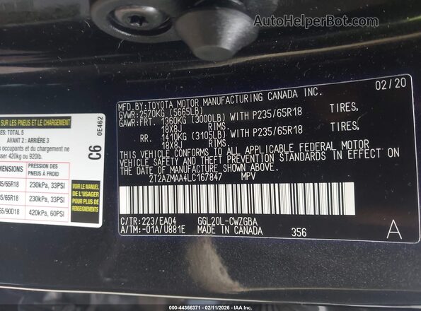 2T2AZMAA4LC167847 2020 LEXUS RX 350 Черный Вид подкапотного пространства