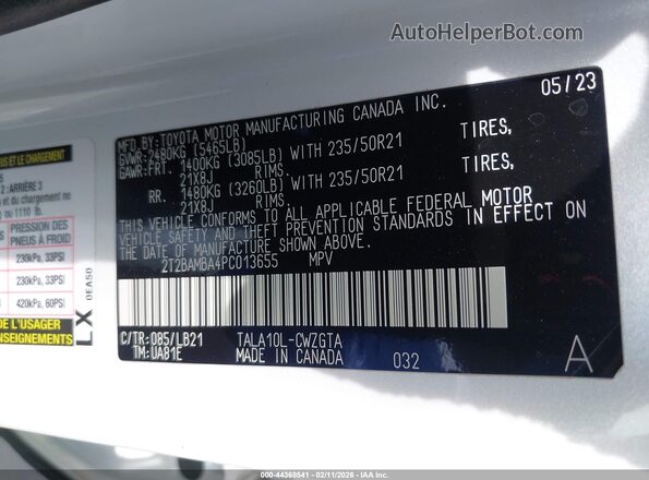 2T2BAMBA4PC013655 2023 LEXUS RX 350 White Engine compartment view