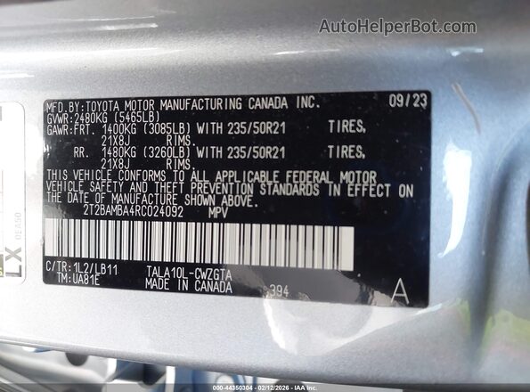 2T2BAMBA4RC024092 2024 LEXUS RX 350 Gray Engine compartment view