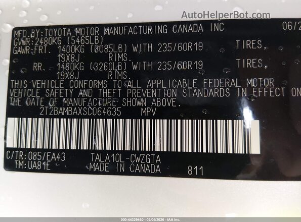 2T2BAMBAXSC064635 2025 LEXUS RX 350 White Շարժիչի բաժամունքի տեսք