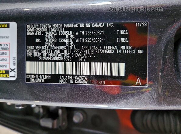 2T2BAMCA0RC048923 2024 LEXUS RX Gray Widok wnętrza 360 stopni