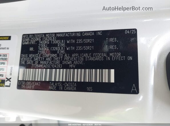2T2BAMCA0SC104283 2025 LEXUS RX 350 White ძრავის განყოფილების ხედი