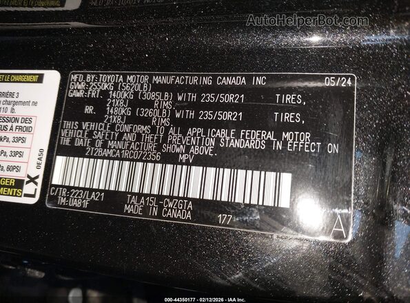 2T2BAMCA1RC072356 2024 LEXUS RX 350 Black Widok komory silnika