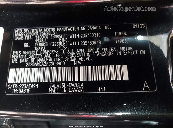 2T2BAMCA2PC006900 2023 LEXUS RX 350 Black Շարժիչի բաժամունքի տեսք