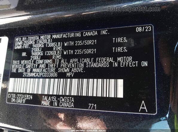 2T2BAMCA2PC033806 2023 LEXUS RX 350 Черный Вид подкапотного пространства