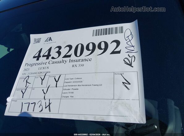 2T2BAMCA2PC033806 2023 LEXUS RX 350 Черный 