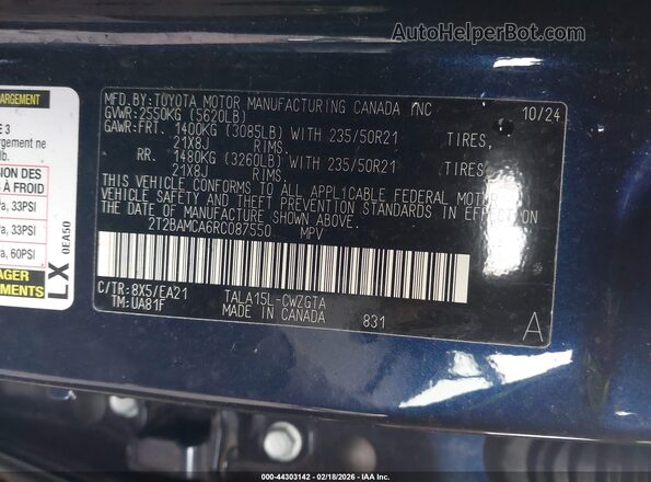 2T2BAMCA6RC087550 2024 LEXUS RX 350 Dark Blue Вид подкапотного пространства