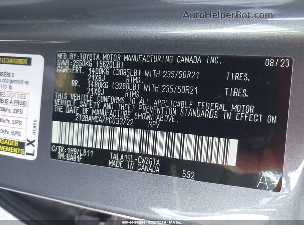 2T2BAMCA7PC033722 2023 LEXUS RX 350 Gray Widok komory silnika