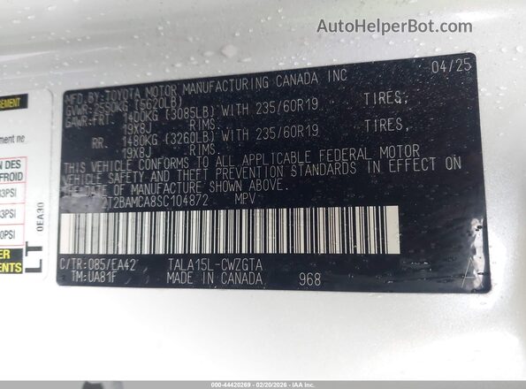 2T2BAMCA8SC104872 2025 LEXUS RX 350 White Engine compartment view