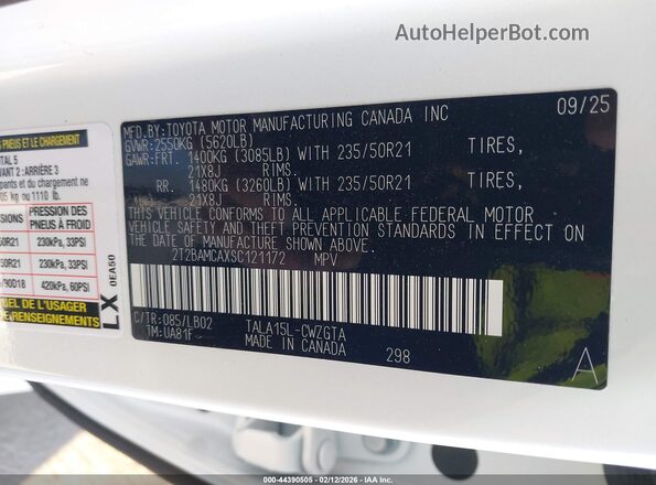 2T2BAMCAXSC121172 2025 LEXUS RX 350 White Widok komory silnika