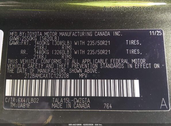 2T2BAMCAXTC129208 2026 LEXUS RX 350 Зеленый Вид подкапотного пространства