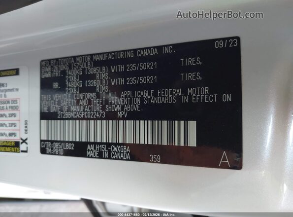 2T2BBMCA5PC022473 2023 LEXUS RX 350H Белый Вид подкапотного пространства