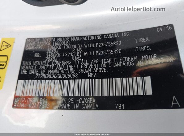 2T2BGMCA2GC006068 2016 LEXUS RX 450H Белый Вид подкапотного пространства