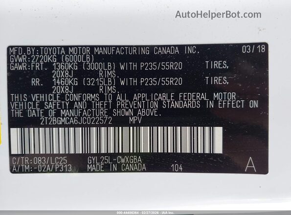 2T2BGMCA6JC022572 2018 LEXUS RX 450H Белый Вид подкапотного пространства