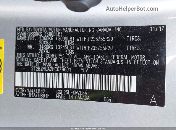 2T2BZMCA2HC079601 2017 LEXUS RX 350 Серебряный Вид подкапотного пространства