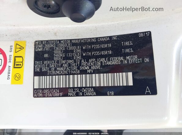 2T2BZMCA2HC114458 2017 LEXUS RX 350 Белый Вид подкапотного пространства