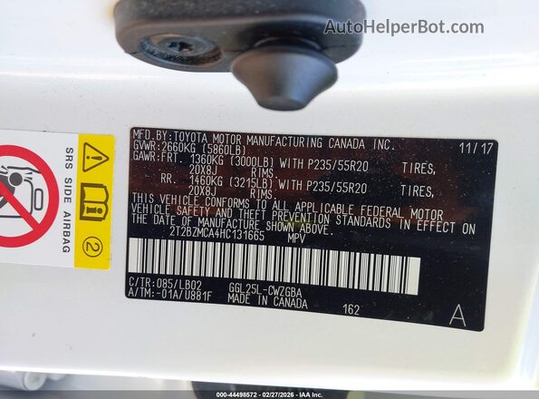 2T2BZMCA4HC131665 2017 LEXUS RX 350 White ძრავის განყოფილების ხედი