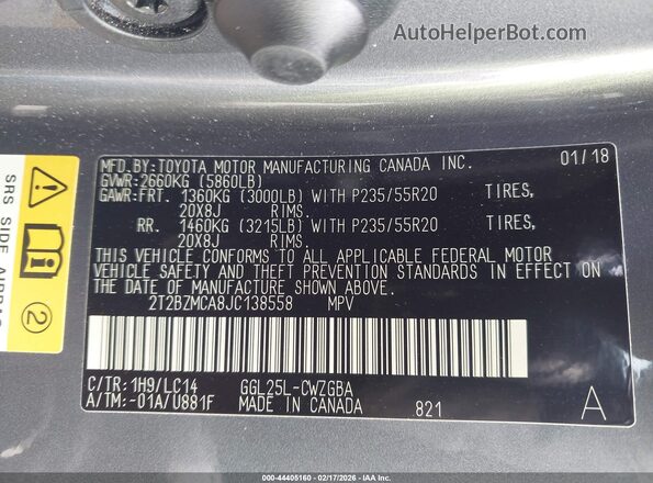 2T2BZMCA8JC138558 2018 LEXUS RX 350 Серый Вид подкапотного пространства