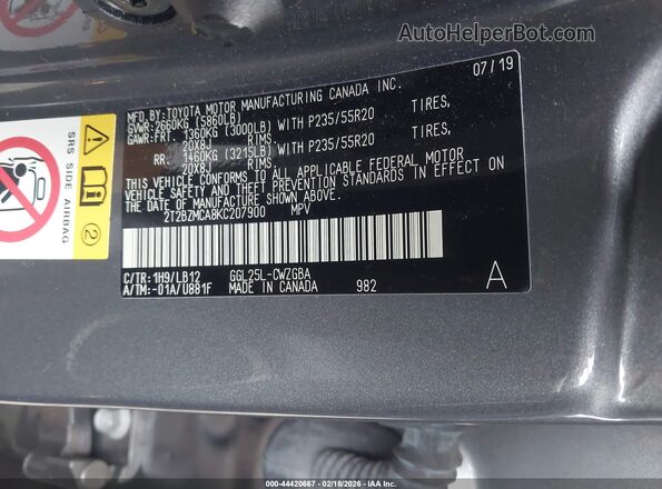 2T2BZMCA8KC207900 2019 LEXUS RX 350 Серый Вид подкапотного пространства