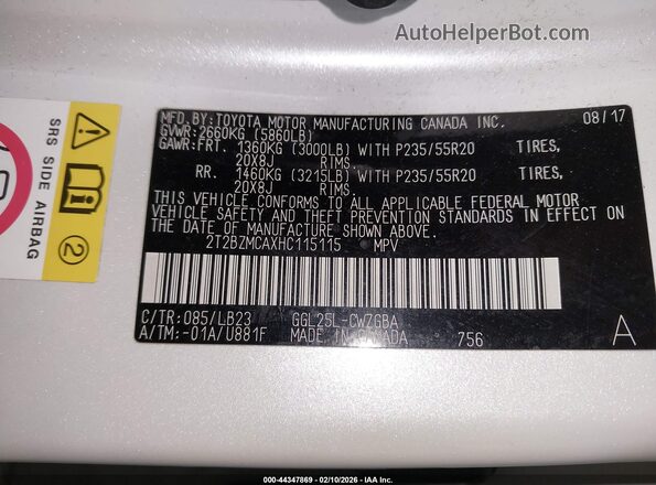 2T2BZMCAXHC115115 2017 LEXUS RX 350 Белый Вид подкапотного пространства