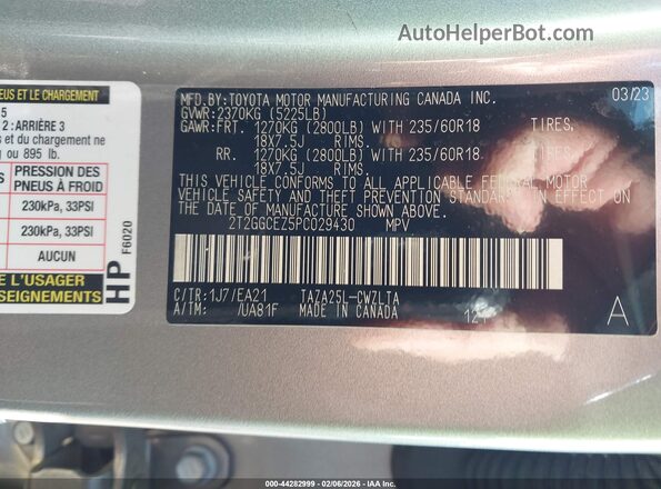 2T2GGCEZ5PC029430 2023 LEXUS NX 350 Gray Вид підкапотного простору