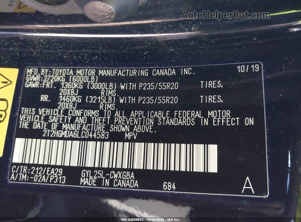 2T2HGMDA6LC044583 2020 LEXUS RX 450H Черный Вид подкапотного пространства