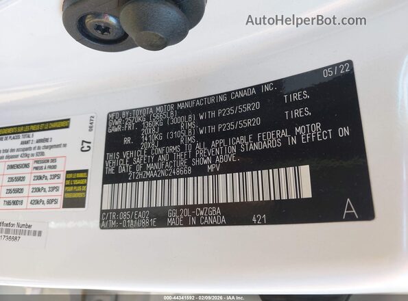 2T2HZMAA2NC248668 2022 LEXUS RX 350 Белый Вид подкапотного пространства