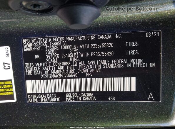 2T2HZMAA3MC206640 2021 LEXUS RX 350 Green Vista del compartimento del motor