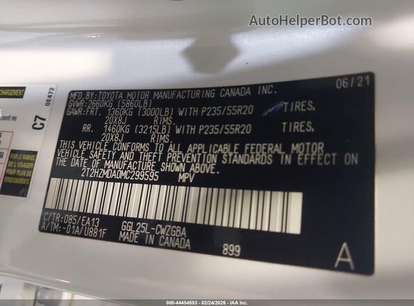 2T2HZMDA0MC299595 2021 LEXUS RX 350 Белый Вид подкапотного пространства