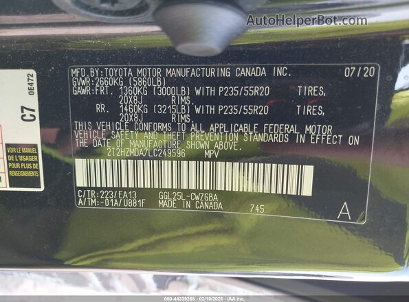 2T2HZMDA7LC249596 2020 LEXUS RX 350 Черный Вид подкапотного пространства
