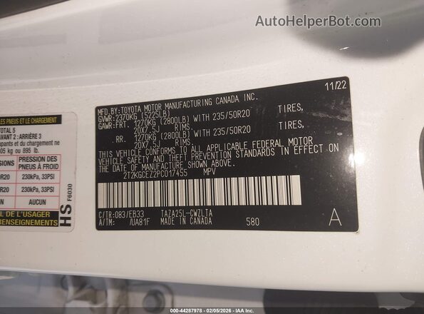 2T2KGCEZ2PC017455 2023 LEXUS NX 350 White ძრავის განყოფილების ხედი
