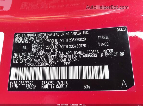 2T2KGCEZ5RC043597 2024 LEXUS NX 350 Красный Вид подкапотного пространства