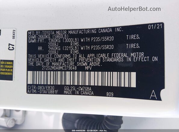2T2SZMDA8MC279648 2021 LEXUS RX 350 Белый Вид подкапотного пространства
