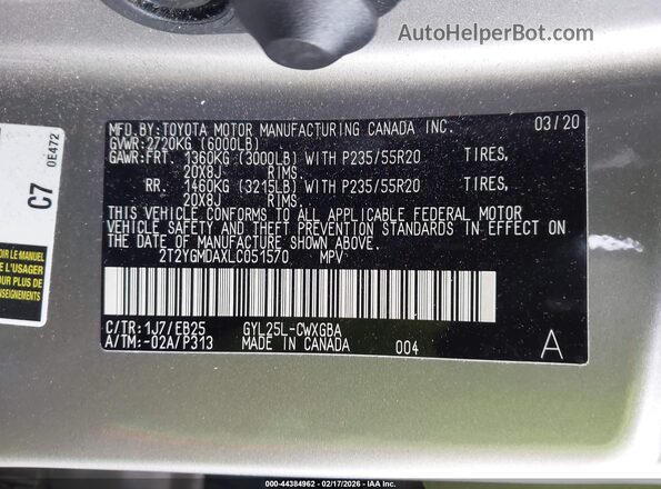 2T2YGMDAXLC051570 2020 LEXUS RX 450H Beige Widok komory silnika
